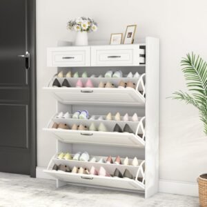White color shoe cabinet with 3 doors 2 drawers,large space for storage